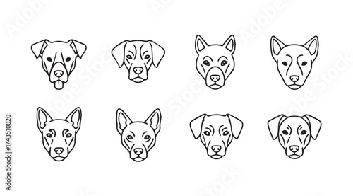 Collection of cute dog heads sketches expressing various emotions and breeds for design vector