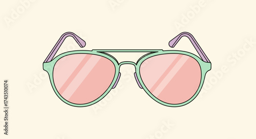Stylish Aviator Sunglasses with Pink Lenses and Green Frames.