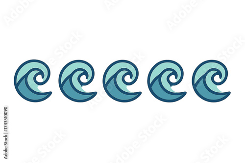 Simple repeating design element featuring stylized blue and teal sea waves for nautical themes