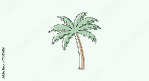 Stylized Palm Tree Illustration with Curved Trunk and Green Fronds.