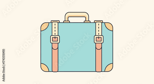 Vintage Suitcase Illustration with Straps and Handle for Travel.
