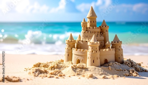 Sandy castle on a beach