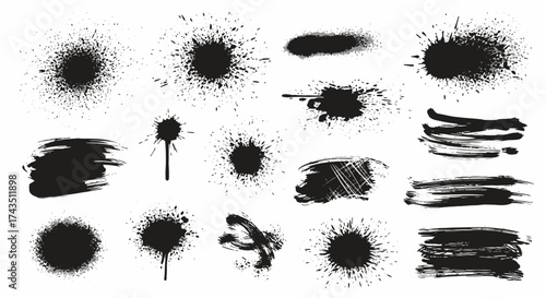 Abstract black ink splatter textures for modern designs, creative backgrounds, and artistic projects needing bold, edgy elements for visual impact