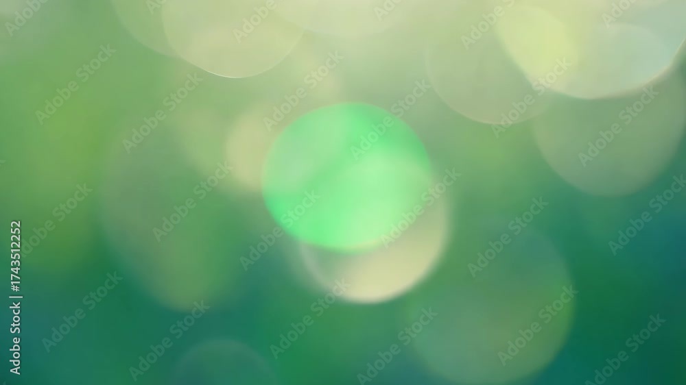 Abstract blurred green bokeh sunlight shining through forest canopy, layered glowing halos green light, soft motion blur breeze organic texture ethereal ambiance gradient lighting, 4K