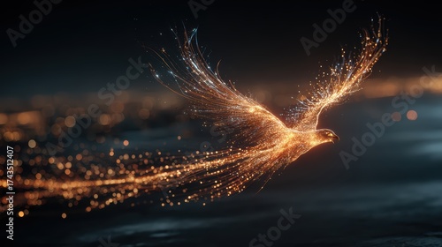 Sparkling Golden Phoenix Soaring Through Night Sky with Starlight
