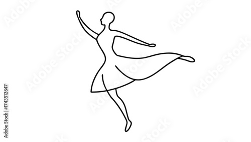 Elegant ballerina line art with flowing fabric