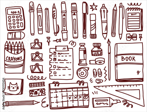 outline vector doodle set of stationary