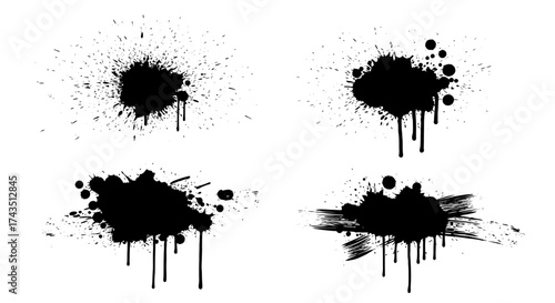 Dynamic design elements featuring striking ink splatters perfect for artistic compositions, adding bold texture and creative flair to your projects