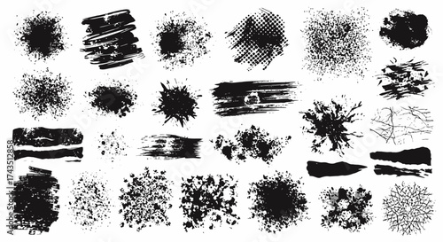 Bold black grunge textures and paint strokes for eye catching designs with unique artistic flair and creative expression for backgrounds