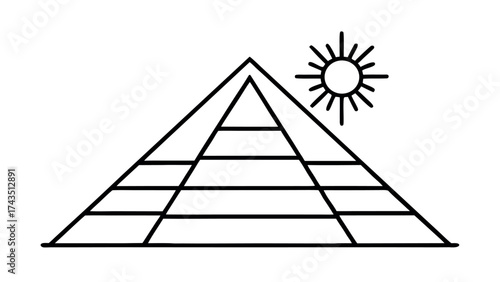 Minimalist ancient pyramid with sun line art