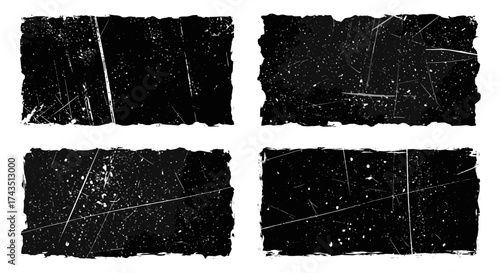 Distressed grunge textures with rough edges create a vintage or industrial feel perfect for adding depth and character to designs