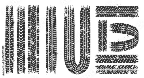 Dynamic tire track collection for impactful automotive designs and powerful vehicle visuals, perfect for edgy posters and gritty marketing campaigns