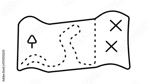 Minimalist line art treasure map with dotted path