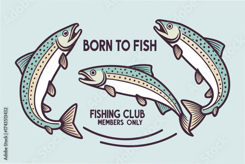 Vintage fishing club emblem with classic typography and nautical elements for outdoor recreation