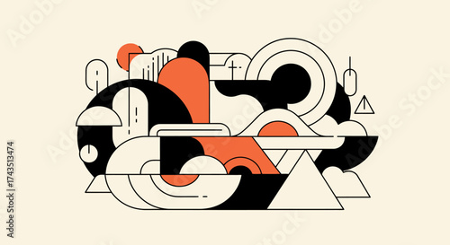 Modern geometric shapes create a dynamic abstract design perfect for background, branding, or contemporary art projects with a retro vibe