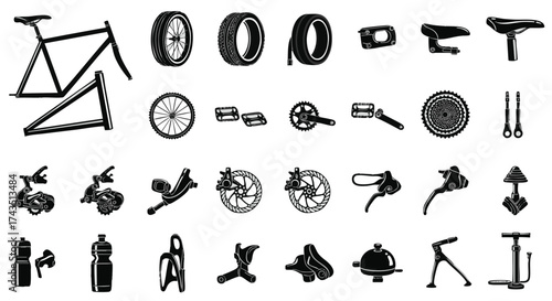 Bicycle Parts Collection A Comprehensive Illustrated Guide to Various Components for Bike Repair and Assembly
