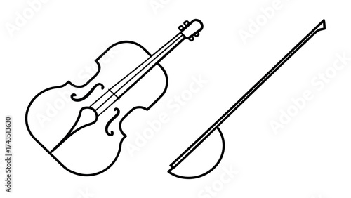 Minimalist line art violin and bow illustration