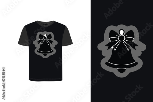 Tshirt mockup silhouette a Christmas bell with a bow a dark vector