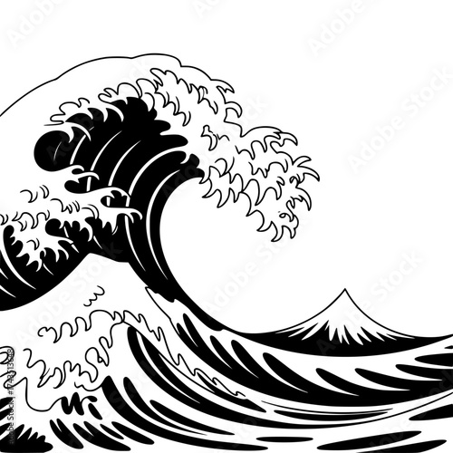 Vector art of the great wave off kanagawa with mount fuji