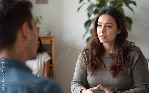 Anonymous photo of two women during group psychotherapy for people with depression. High quality