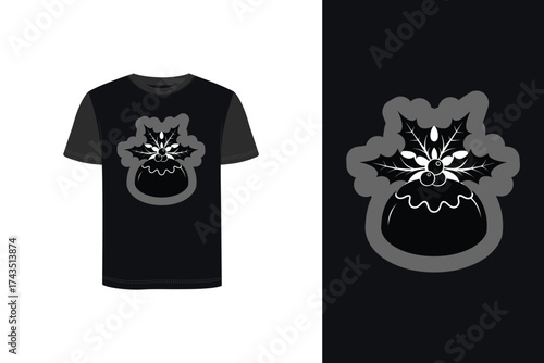 Tshirt mockup silhouette a Christmas pudding with holly a t shirt vector