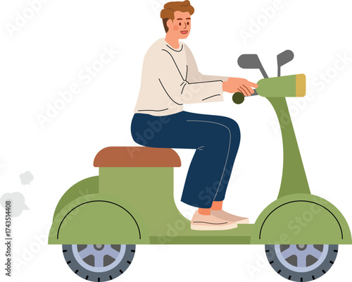 Young man riding a vintage scooter 