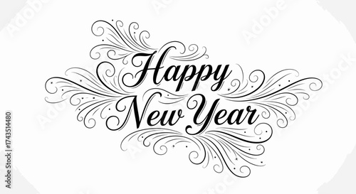 Wish your clients a stunning Happy New Year with this elegant flourish design perfect for holiday promotions and greetings cards this festive season