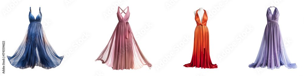 Obraz premium Elegantly draped gowns showcased in a variety of captivating color palettes