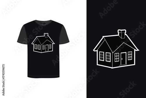 Tshirt mockup silhouette a house with a chimney windows a dark vector