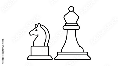 Minimalist line art chess pieces single stroke design