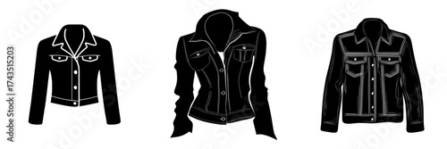 Women's modern flat technical drawing illustration mock-up template for fashion CAD and tech packs is a design resource file for streetwear fashion brands featuring a regular fit denim jean jacket