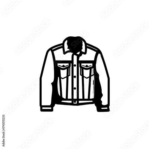 The modern flat technical drawing illustration mock-up template is for a men's unisex cropped denim jean jacket, utilized in design and tech packs for fashion CAD and streetwear fashion brand design