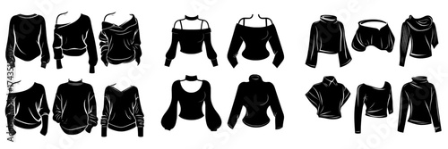 A collection of sleeves including puff, knit, circle, kimono, rib, off-shoulder cowl batwing dolman, and drop-shoulder is showcased in a technical fashion illustration of clothing, along with a flat