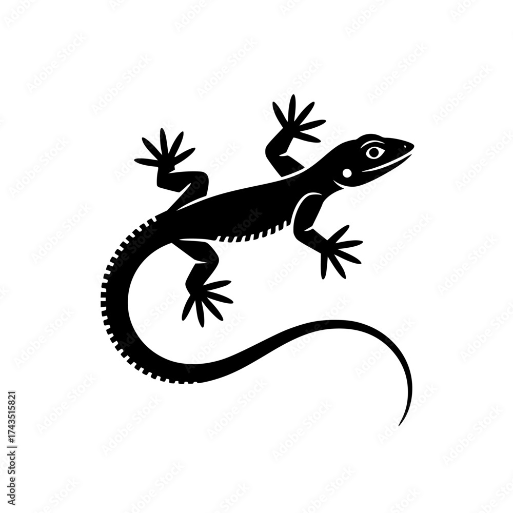 Naklejka premium Vector art of black lizard silhouette