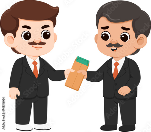 Illustration of Businessman Handing Envelope to an Official in Black Suit