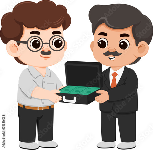 Illustration of Contractor Giving Suitcase to Government Official