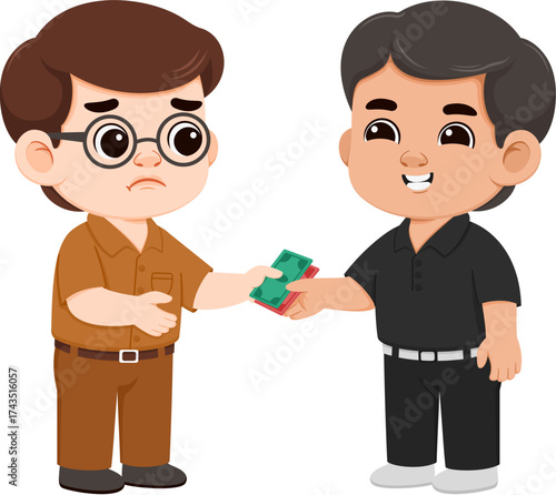 Illustration of Civil Servant Accepting Money from Citizen