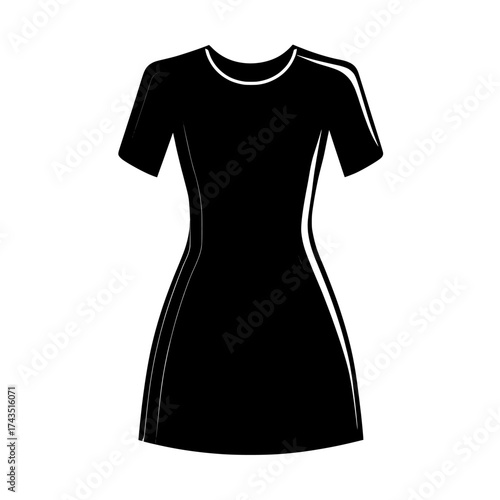 illustration template for a line shift dress with short sleeves and modern technical cad drawing in flat sketch style for women