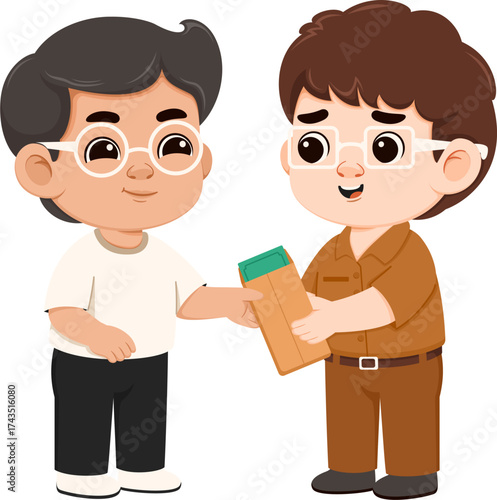 Illustration of Teacher Accepting Envelope from Student’s Parent