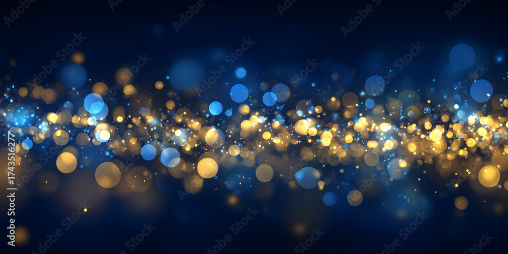 Obraz premium Sparkling golden and blue bokeh lights create a magical, celebratory atmosphere