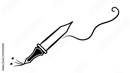 Minimalist line art of a fountain pen with ink splash
