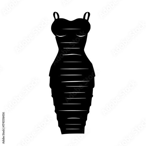 Flat technical cad drawing template for a modern ruffle slip dress design