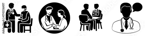Modern flat illustration template representing a hospital and medical concepts including doctor consultations and paramedics