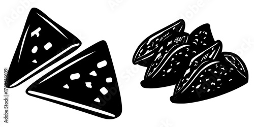 Cartoon flat style depiction of tortilla chips, a hand drawn modern illustration of nachos and mexican tortillas food