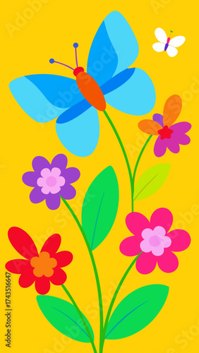 Vibrant butterflies flutter around colorful blooming flowers vector vector