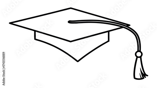 Minimalist graduation cap line art with tassel