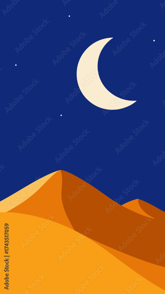 Fototapeta premium Stylized night desert crescent moon and stars vector illustration vector