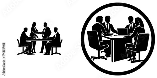 Business professionals converse about a project in an office setting, where employees gather, debate, and exchange ideas