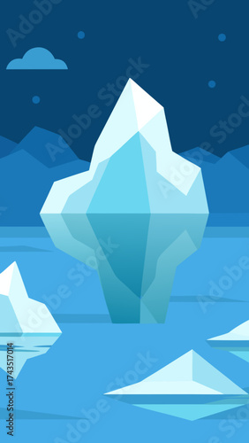 Shimmering icebergs floating arctic ocean vector illustration vector