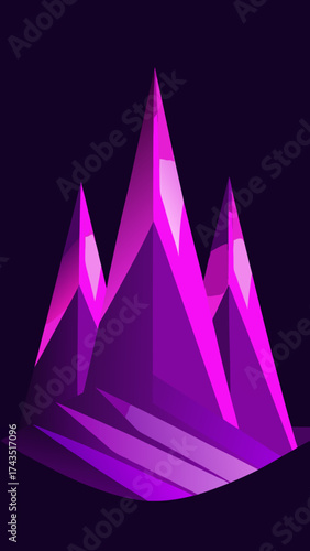 Surreal glowing purple glass mountain peaks vector illustration vector